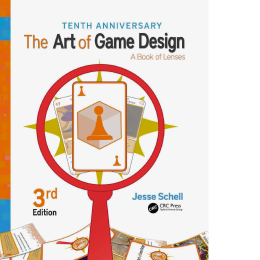 Book cover illustrated with a red magnifying glass, playing cards and other game related elements.