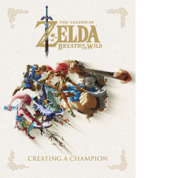 Book cover illustrated with various characters and monsters from the Zelda Breath of the wild video game.